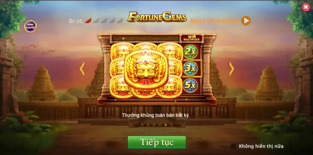 Fortune Gems slot JILI tại LC79 – biểu tượng vàng, win multiplier 2x 3x 5x, quay nhanh