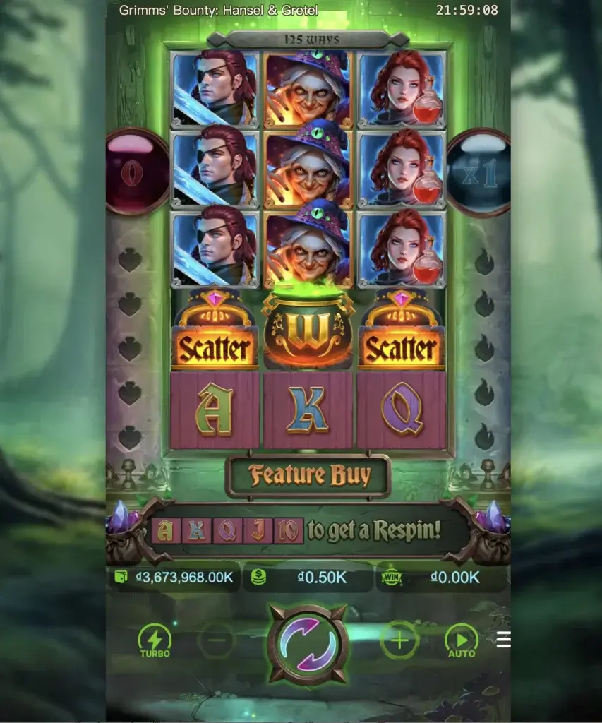 Grimms’ Bounty: Hansel & Gretel (PG) – hướng dẫn chơi, Free Spins 8, Respin & Multiplier, Feature Buy, thắng tối đa 10.000x tại LC79