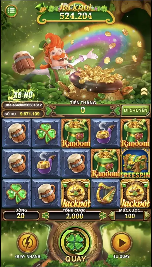 Slot Finn LC79 – giao diện nồi vàng, cỏ bốn lá, Jackpot & Freespin