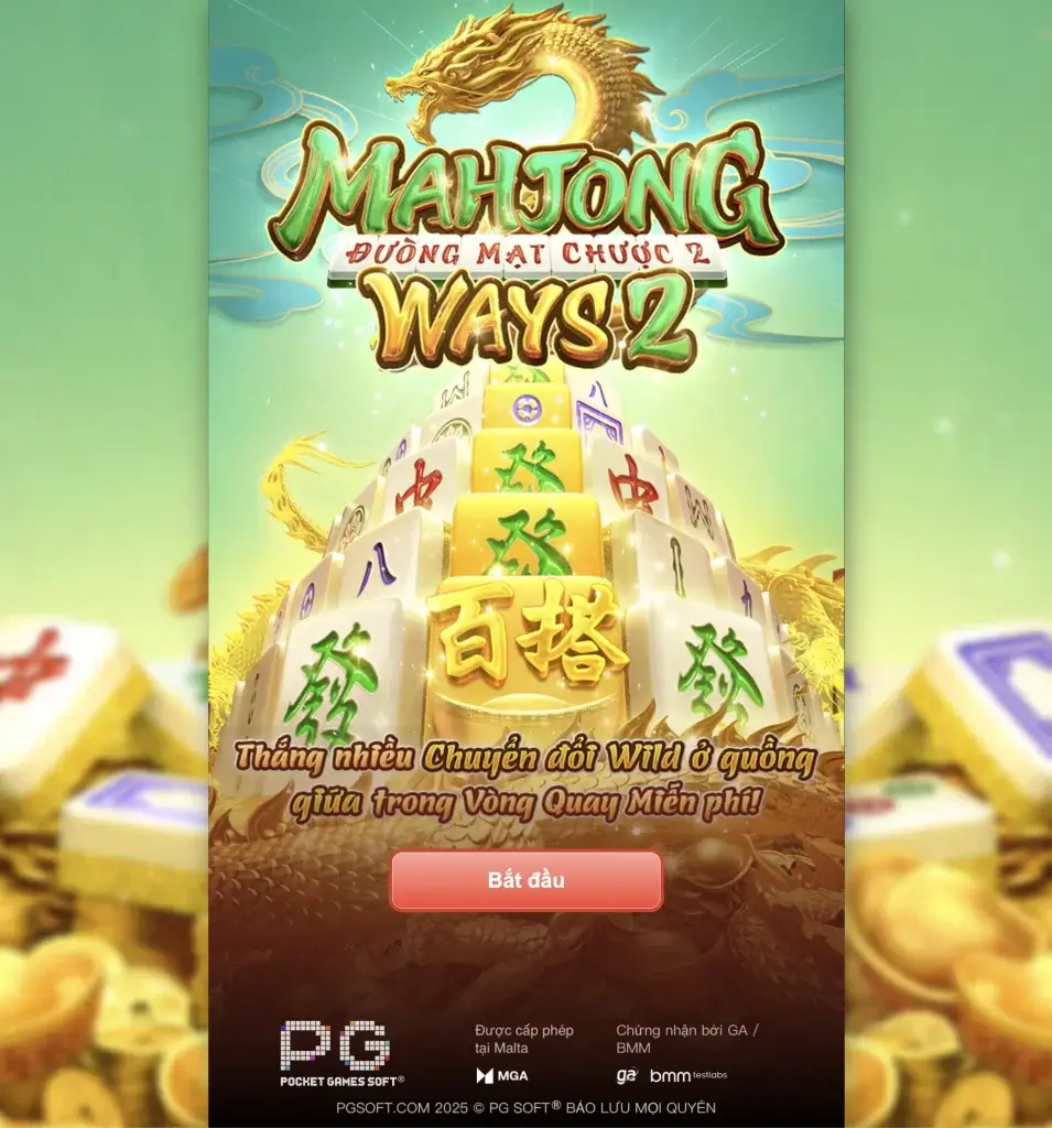 Ảnh bìa game Đường Mạt Chược 2 (Mahjong Ways 2) với rồng vàng – mạ vàng chuyển hóa Wild, Free Spins x10 – hướng dẫn chơi tại LC79.