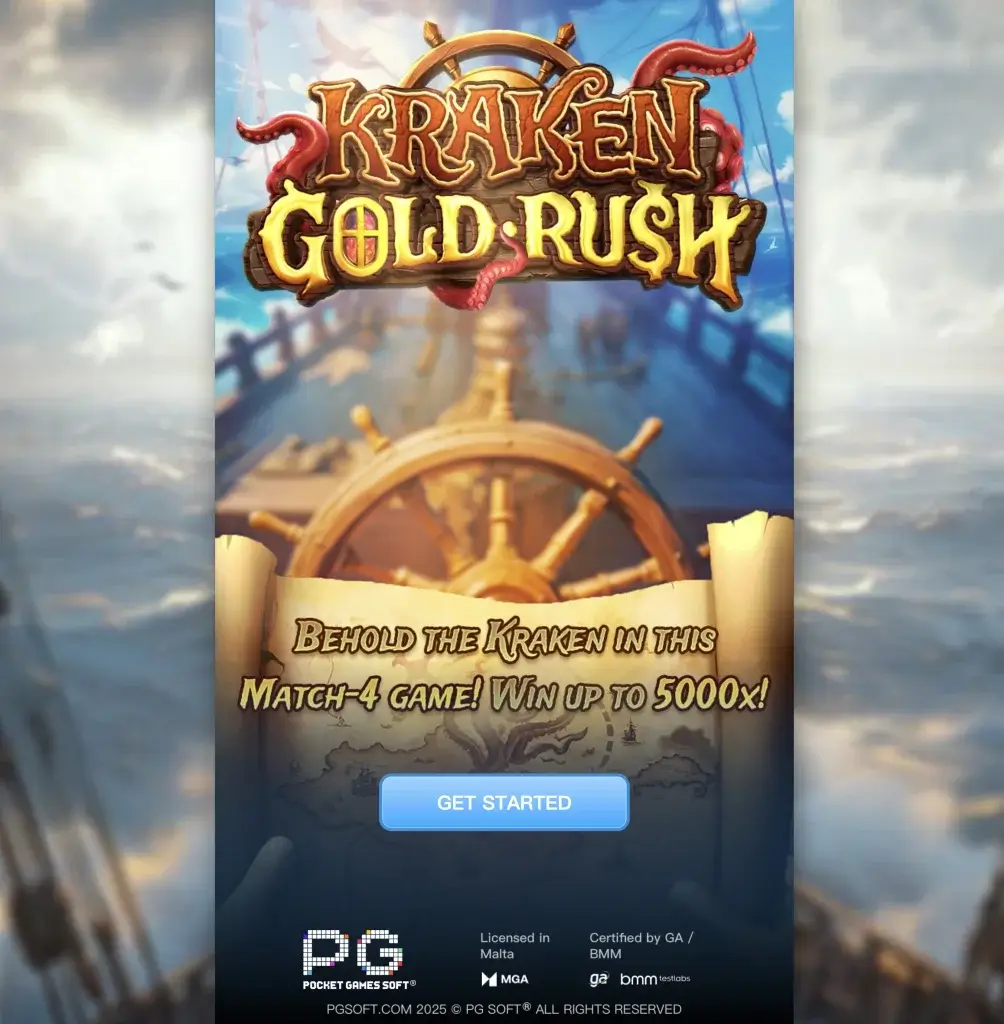 Ảnh bìa slot Kraken Gold Rush PG trên LC79 với Wild Kraken dính và Free Spins x100